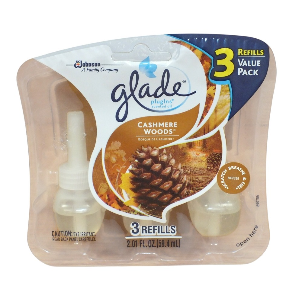 Glade PlugIns Scented Oil Refills 3 Count Cashmere Woods Brown Sandalwood Amber